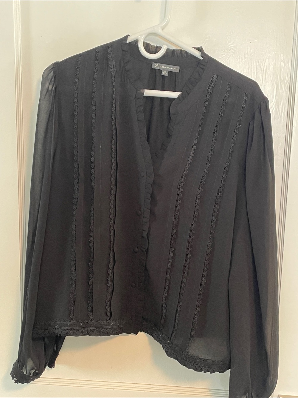 Adrianna Papell Black Ruffle-Trim Button Front Blouse